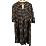 *Barbour Lorelei Cotton Blend Plaid Check 34 Sleeve Split Neck Midi Dress, Size UK 14=US 10