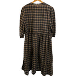*Barbour Lorelei Cotton Blend Plaid Check 34 Sleeve Split Neck Midi Dress, Size UK 14=US 10