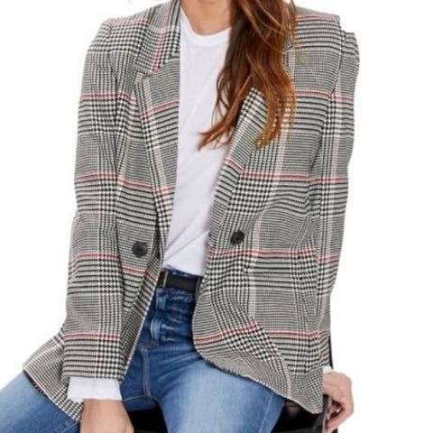 ^Anine Bing Madeline Houndstooth Double Breasted Notch Lapel Blazer Size M