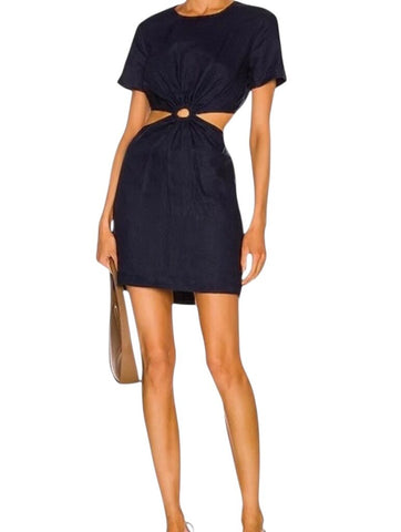 *Staud Epona Linen Short Sleeve Circle Ring Cut-Out Mini Dress, Size S