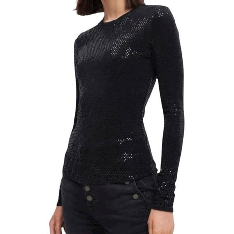 *NWT 7 For All Mankind Sparkle Sequin Knit Long Sleeve Crew Neck Tee Top, Size XS