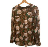 *L'Agence Nina Silk Leopard Rose Long Sleeve Collared Button-Up Shirt Top, Size L
