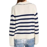 *Rails Athena Wool & Cashmere Stripe Whipstitch V-Neck Collared Pullover Sweater, Size XS