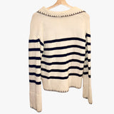 *Rails Athena Wool & Cashmere Stripe Whipstitch V-Neck Collared Pullover Sweater, Size XS