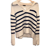 *Rails Athena Wool & Cashmere Stripe Whipstitch V-Neck Collared Pullover Sweater, Size XS