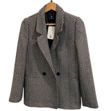 *Anine Bing Fishbone Wool Blend Herringbone Double Breasted Notch Collar Blazer, Size XXS