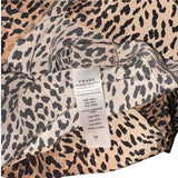 *FRAME Silk Leopard Shirred Long Puff Sleeve V-Neck Button-Up Peplum Blouse Top, Size XS