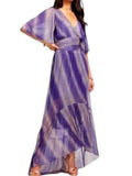 *Ramy Brook Alex Ombre Shimmer Short Sleeve Double V-Neck Maxi Dress, Size XS