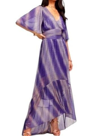 *Ramy Brook Alex Ombre Shimmer Short Sleeve Double V-Neck Maxi Dress, Size XS