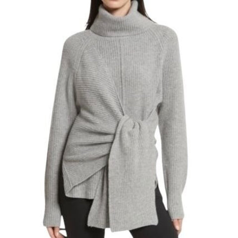 *Brochu Walker The Bree Wool & Cashmere Rib Knit Turtleneck Tie Front Pullover Sweater, Size XS