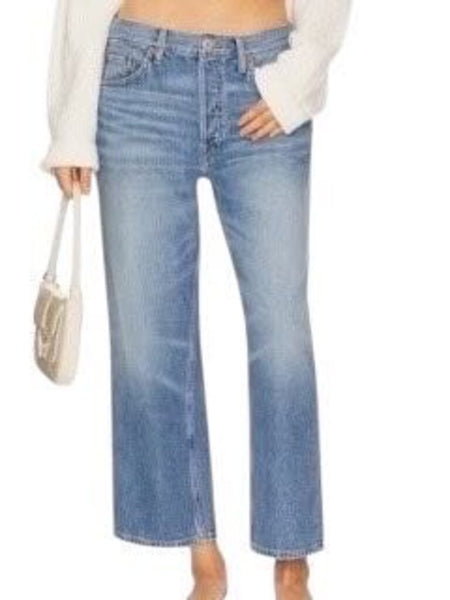 *RE/DONE Originals Loose Crop Slouchy High-Rise Button-Fly Wide Leg Jeans, Size 25 (0)