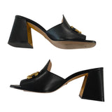 *Gucci Baby Horsebit Leather Extended Vamp Block Heel Slide Sandals, Size 40