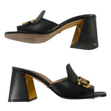 *Gucci Baby Horsebit Leather Extended Vamp Block Heel Slide Sandals, Size 40