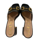 *Gucci Baby Horsebit Leather Extended Vamp Block Heel Slide Sandals, Size 40