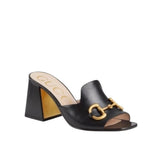 *Gucci Baby Horsebit Leather Extended Vamp Block Heel Slide Sandals, Size 40