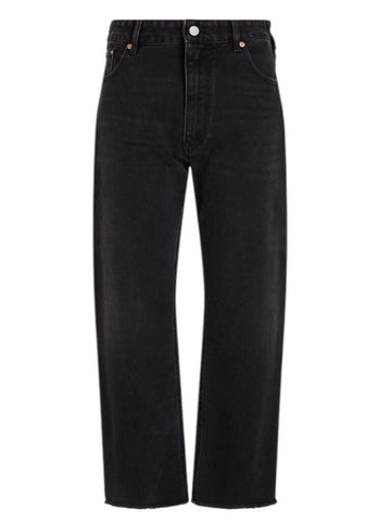 *MM6 Maison Margiela Boyfriend Mid-Rise Frayed Trim Straight Leg Raw Hem Jeans, Size IT 36=US 0