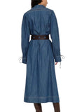 *Sea New York Fallon Cotton Denim Lace-Up Long Sleeve Zip-Front Midi Shirt Dress, Size S