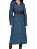 *Sea New York Fallon Cotton Denim Lace-Up Long Sleeve Zip-Front Midi Shirt Dress, Size S