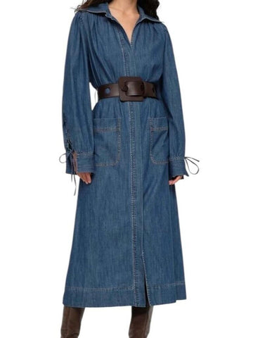 *Sea New York Fallon Cotton Denim Lace-Up Long Sleeve Zip-Front Midi Shirt Dress, Size S