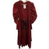 *Ulla Johnson Althea Cotton Poplin Long Puff Sleeve V-Neck Side Ties Midi Dress, Size 4