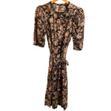 *St. Roche Ciel Cotton Belladonna Floral Short Puff Sleeve Round Neck Tie-Waist Midi Dres, Size XS