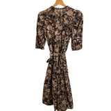 *St. Roche Ciel Cotton Belladonna Floral Short Puff Sleeve Round Neck Tie-Waist Midi Dres, Size XS