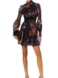 *Ted Baker Gretaah Chiffon Floral Long Sleeve Mock Neck Ladder Inset Trim Mini Dress, Size TB 1=US XS