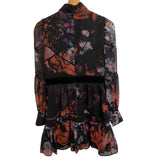 *Ted Baker Gretaah Chiffon Floral Long Sleeve Mock Neck Ladder Inset Trim Mini Dress, Size TB 1=US XS