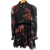 *Ted Baker Gretaah Chiffon Floral Long Sleeve Mock Neck Ladder Inset Trim Mini Dress, Size TB 1=US XS