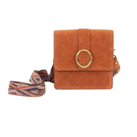 *Sessun Mini Thea Suede Brass Ring Flap Front Guitar Strap Square Bag