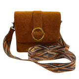 *Sessun Mini Thea Suede Brass Ring Flap Front Guitar Strap Square Bag
