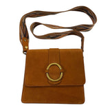 *Sessun Mini Thea Suede Brass Ring Flap Front Guitar Strap Square Bag