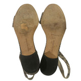 *Manolo Blahnik Patopia Leather Embossed Snakeskin Slingback 30mm Block Heel Sandal, Size 38