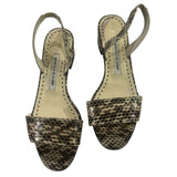 *Manolo Blahnik Patopia Leather Embossed Snakeskin Slingback 30mm Block Heel Sandal, Size 38