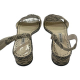 *Manolo Blahnik Patopia Leather Embossed Snakeskin Slingback 30mm Block Heel Sandal, Size 38