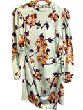 *A.L.C. Jane Stretch Crepe Floral Long Puff Sleeve Draped Wrap Skirt Mini Dress, Size 6