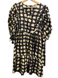*Sea NY Ginger Gingham Cotton Seersucker Ruched Tie Elbow Sleeve V-Neck Mini Dress, Size S