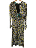 *Proenza Schouler Crepe Floral Long Sleeve V-Neck Knot Draped Front Midi Dress, Size 6