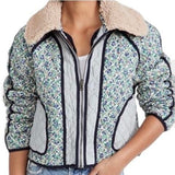 *THE GREAT. The Short Quilted Cotton Floral Reversible Removable Sherpa Collar Jacket, Size TG1=S