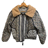 *THE GREAT. The Short Quilted Cotton Floral Reversible Removable Sherpa Collar Jacket, Size TG1=S