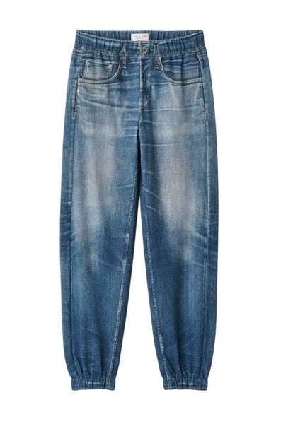 *Rag & Bone Miramar Trompe L'oeil Elastic Waist High-Rise Elastic Hem Sweatpants Joggers Jeans, Size M