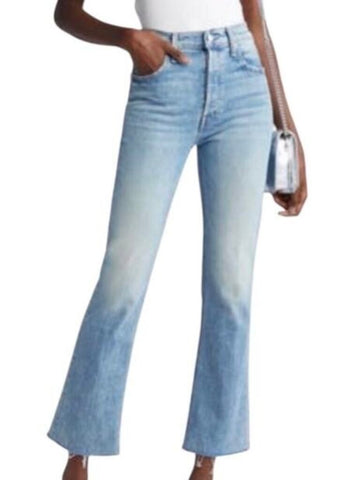 *Mother The Tripper Flood Fray High-Rise Button-Fly Flare Raw Hem Jeans, Size 28(6)