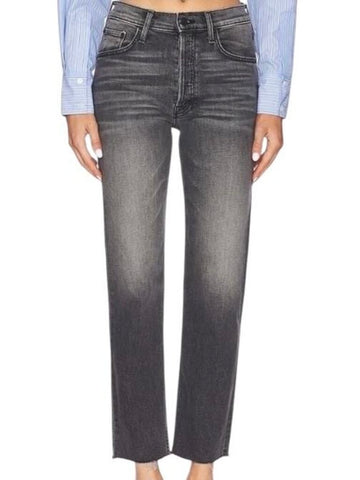 ^NWT Mother The Tomcat Ankle Fray High-Rise Straight Leg Raw Hem Cropped Jeans, Size 26 (2)