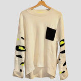 *Brodie Cashmere Lynx Leopard Cuffed Sleeve Crew Neck Pullover Sweater, Size S