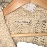 *Ulla Johnson Lilo Wool & Llama Chunky Popcorn Pom Pom Cable Knit V-Neck Cardigan Sweater, Size M