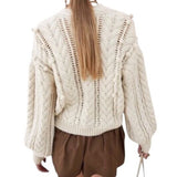 *Ulla Johnson Lilo Wool & Llama Chunky Popcorn Pom Pom Cable Knit V-Neck Cardigan Sweater, Size M