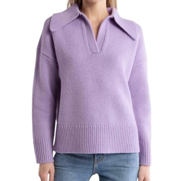*A.L.C. Landon Solid Wool Collared V-Neck Oversized Pullover Sweater, Size S