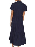*Brochu Walker Havana Short Puff Sleeve Collared V-Neck Button-Up Tiered Midi Dress, Size XS