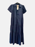 *Brochu Walker Havana Short Puff Sleeve Collared V-Neck Button-Up Tiered Midi Dress, Size XS