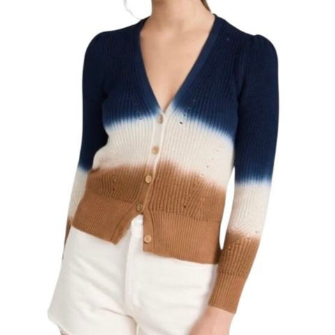 *Veronica Beard Parula Cotton Dip-Dye V-Neck Button Front Cardigan Sweater, Size XS